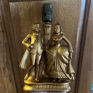 Victorian SPELTER Metal Man & Lady table Lamp w/o shade gold Tone